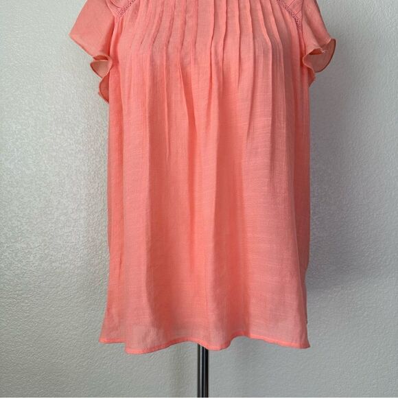 Nanette Lepore Coral Pink Cap Sleeves Pleated Top - Picture 4 of 12